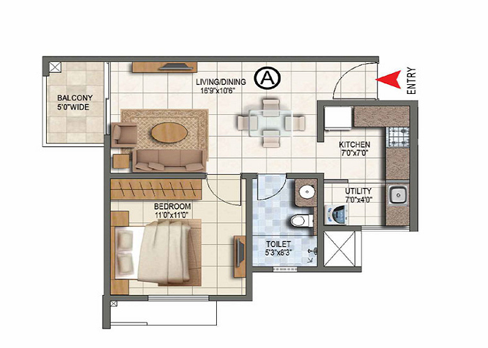 Prestige Begur 1 BHK Floor Plan