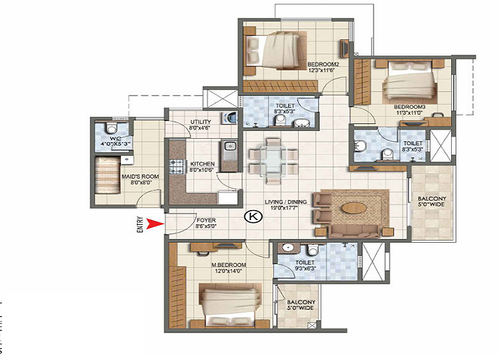 Prestige Begur 3 BHK Floor Plan